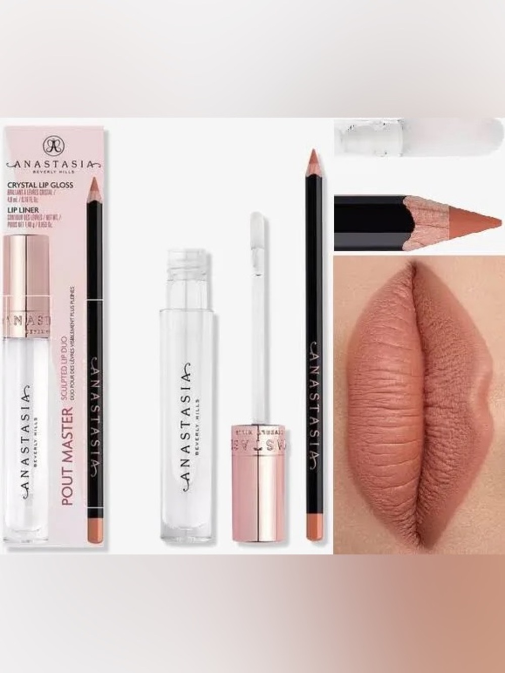 Anastasia Pout Master Lip Duo Clear Crystal Lipgloss & Warm Taupe Lip Liner